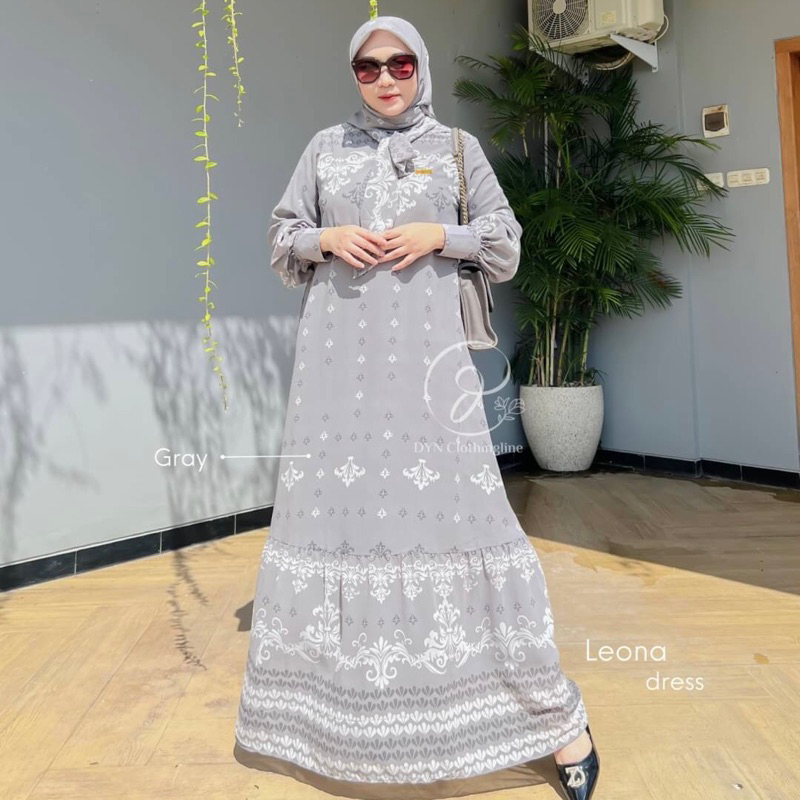 DYN Clothing Leona Dress FREE HIJAB - Gamis wanita Simple - Fashion Muslim - Gamis set Hijab-Grey