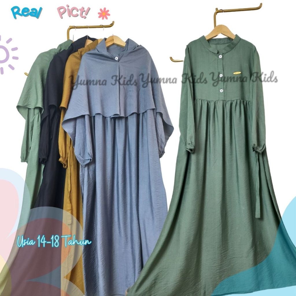 Baju gamis anak perempuan remaja tanggung bahan katun polo linen usia 14 sampai 18 Tahun