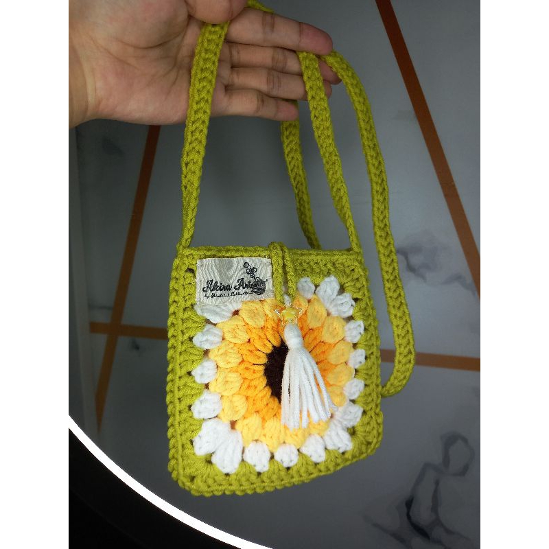 crochet bag | tas rajut mini motif sunburst | tas hp tas anak
