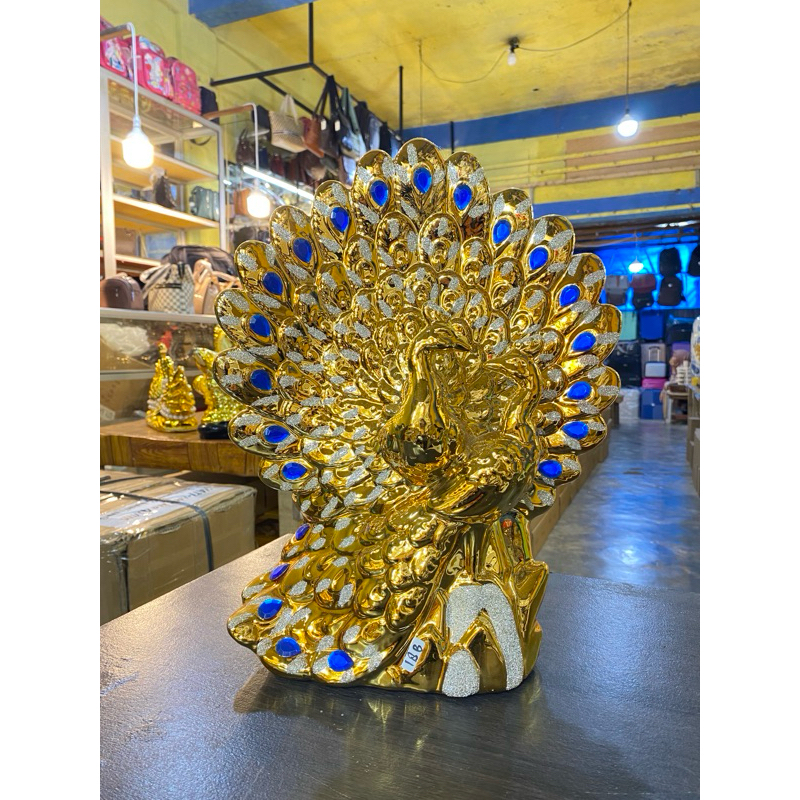 Pajangan Hias Merak Gold (Permata Biru Tua)