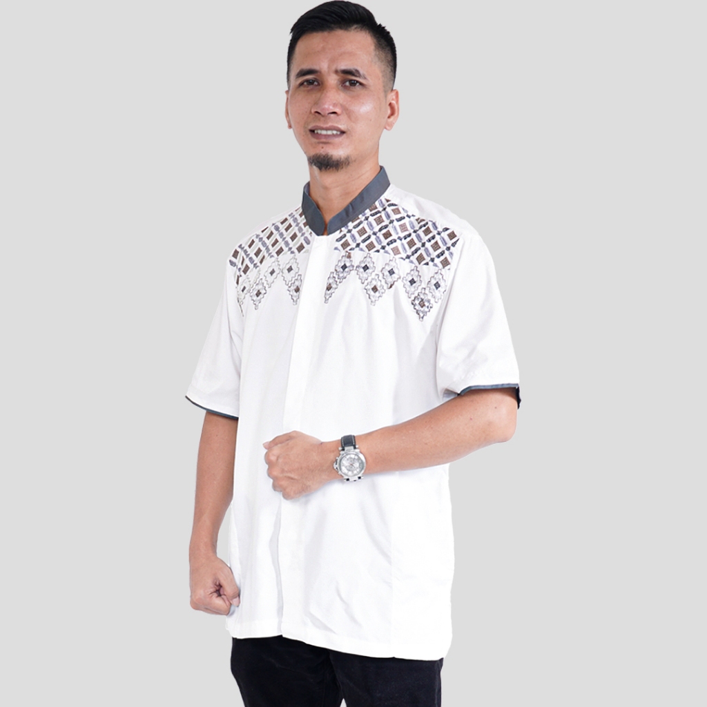 Baju koko putih bordir,Koko pria dewasa,Koko bordir dewasa,Koko pendek bordir,Koko putih pendek Pria