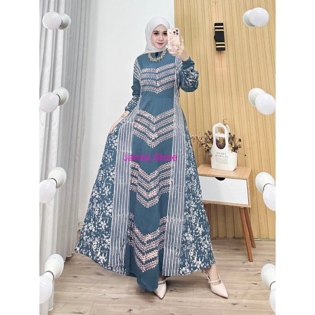 Gamis Rayon Twill Original Gamis Busui Resleting Depan Jumbo LD 130