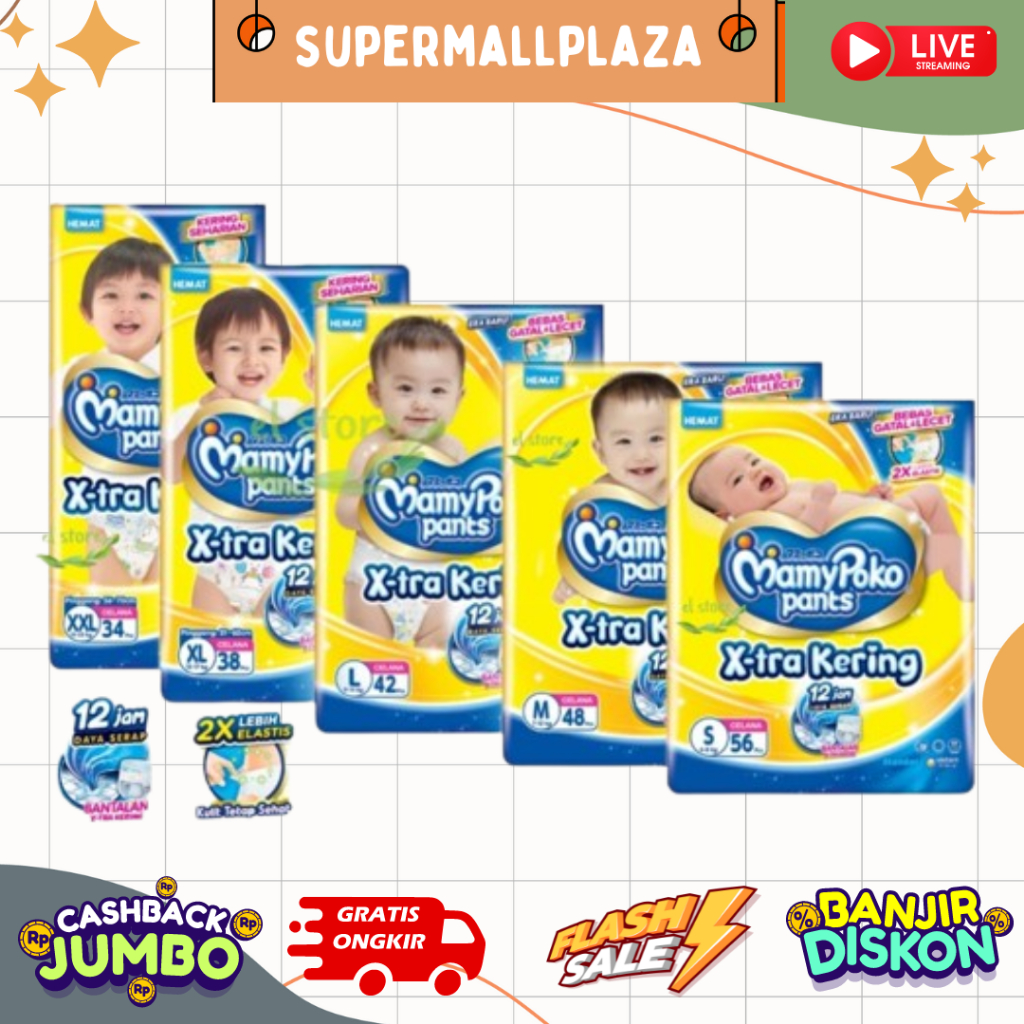 MamyPoko Pants X-tra Kering S56 - M48 - L42 - XL38 - XXL34 - Mamy Poko