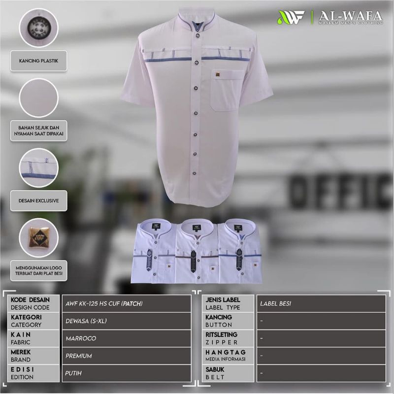 Baju Koko Al wafa Gold Putih/lengan pendek