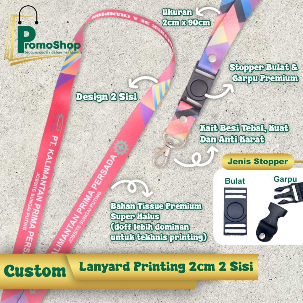 

Tali lanyard gantungan id card custom bahan tisu premium Printing uk 2cm 2 sisi