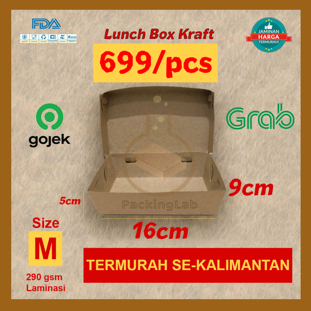 

PAPER LUNCH BOX SIZE M BAHAN KRAFT / KRAFT FULL LAMINASI