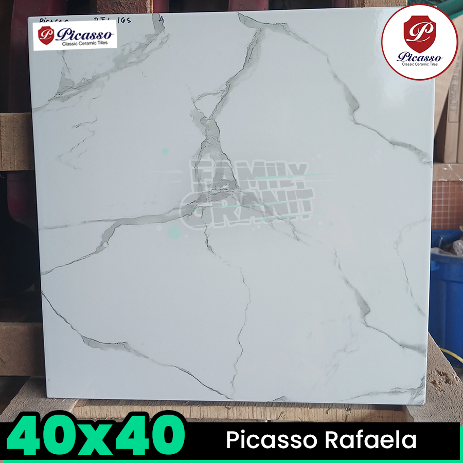Keramik Lantai 40x40 Picasso Rafaela Motif Marmer Carara Glossy KW1