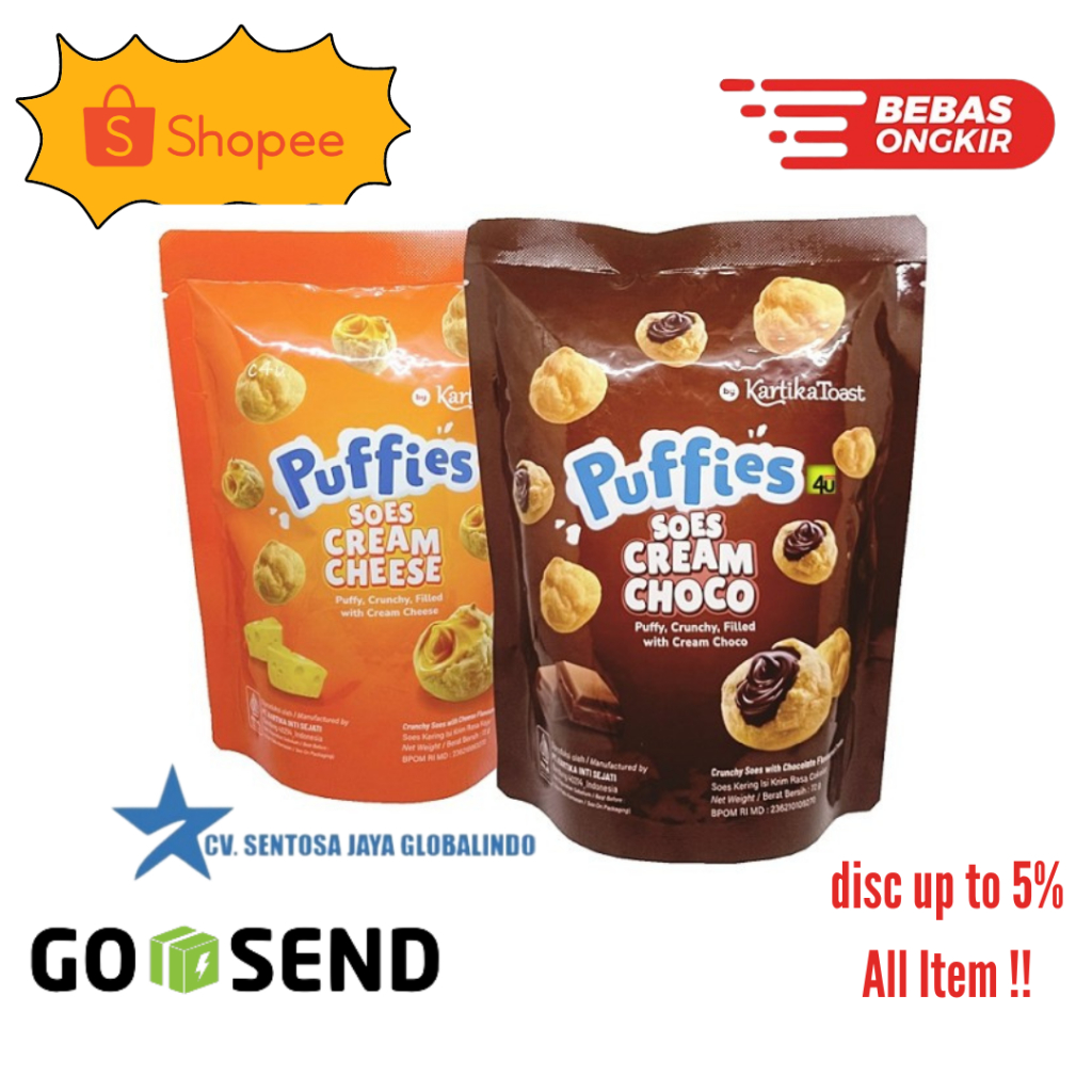 

Kartika Sari Puffies Puffy Soes Cream Cheese / Choco 33 gr / 72 gr