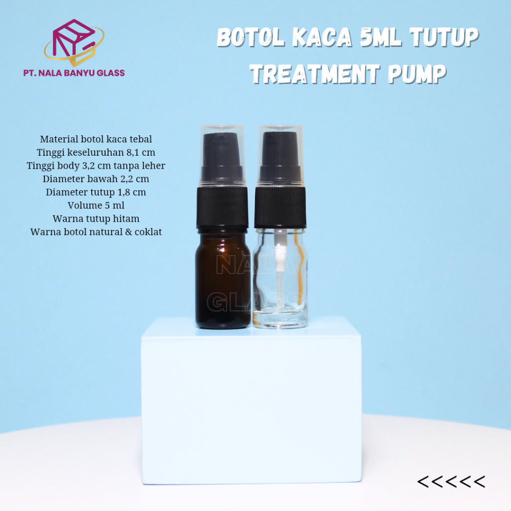 botol kaca 5ml pump / botol kaca 5ml tebal pump treatment hitam