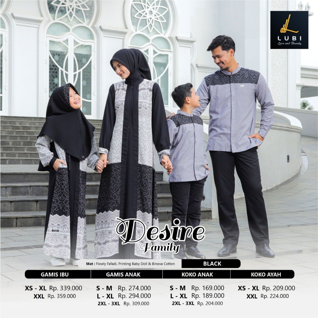 [ SALE ] SARIMBIT 2024 LUBI DESIRE FAMILY COUPLE BLACK HITAM ABU PUTIH  MOTIF BUNGA BATIK POLOS DRES