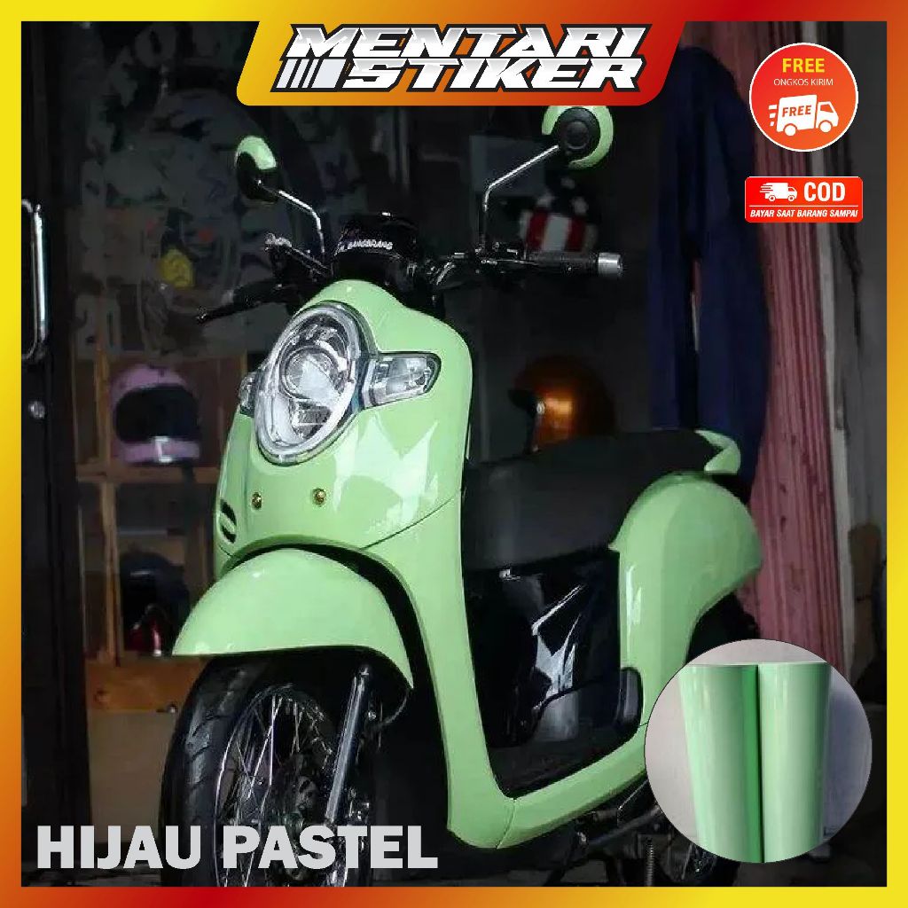 Stiker Skotlet Hijau Pastel Scotlite Motor Warna Hijau Sage Hijau Muda Glossy