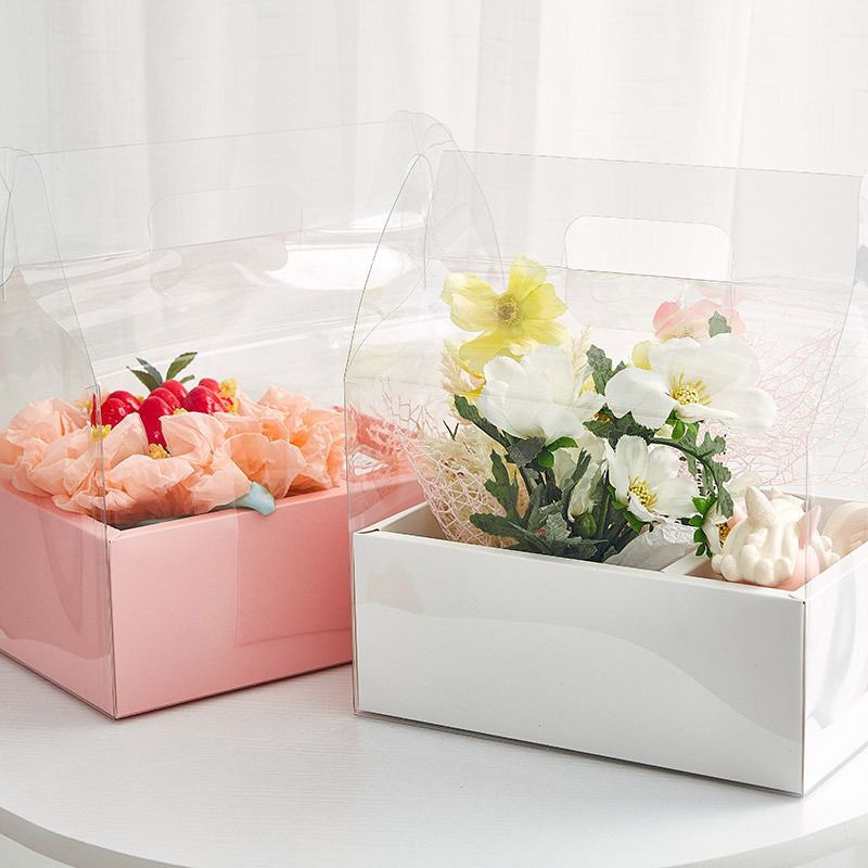 

Transparent Portable Flower Box / Kotak Bunga Kue / Kemasan sekat 2 mika handle tenteng / Packaging premium buket florist bakery / Gift Bag Paper Transparan Bening / Hadiah acara ultah anniversary birthday mothers day valentine