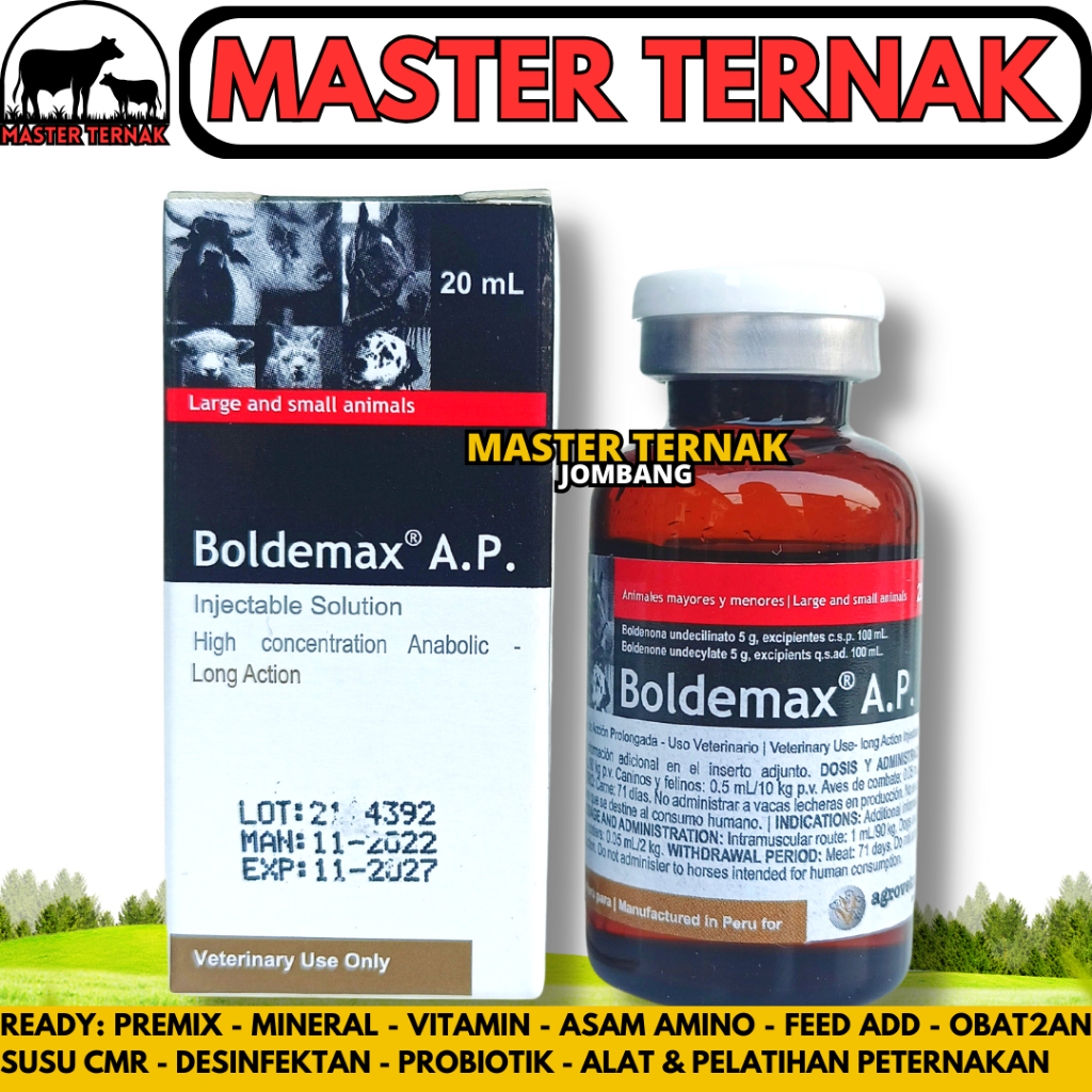 BOLDEMAX AP 20ML AGROVET - Obat Pemacu Pertumbuhan & Penggemukan Hewan Sapi Kuda Kambing Babi Anjing