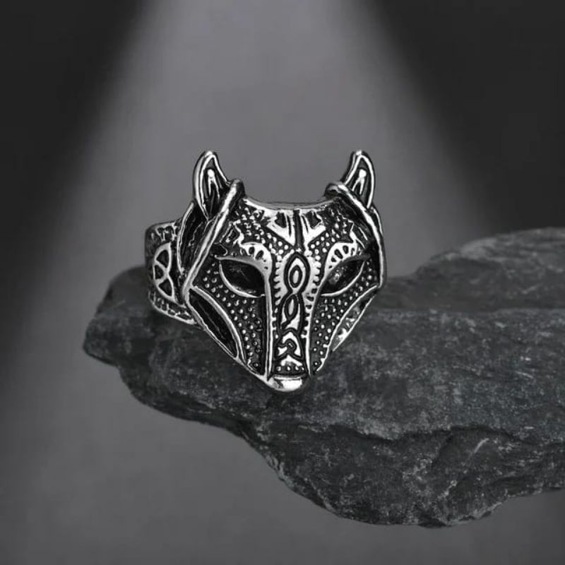 Cincin Perak Viking Topeng Serigala