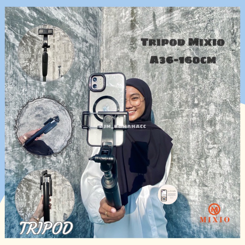 TRIPOD MIXIO A36 TRIPOD VIRAL | MIXIO A36 - 160CM Tongsis Bluetooth Selfie Stick Tripod With Remote