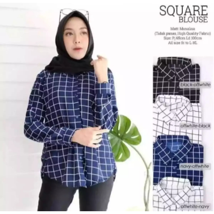 KEMEJA MONALISA | ATASAN WANITA LENGAN PANJANG | BAHAN WOLFIS MOTIF KOTAK KOTAK