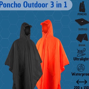 H Jas Hujan Ponco Waterproof 3 in 1 Multifungsi Matras Flysheet Bivak  Raincoat Ponco Jas Hujan Outd