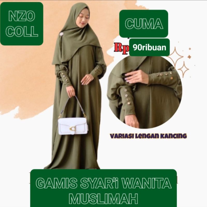 [ COD_NZO ] GAMIS ABAYA TERMURAH//ABAYA LUNA or FATIMAH ONE SET HIJAB CRINCLE AIRFLOW ORI PREMIUM)