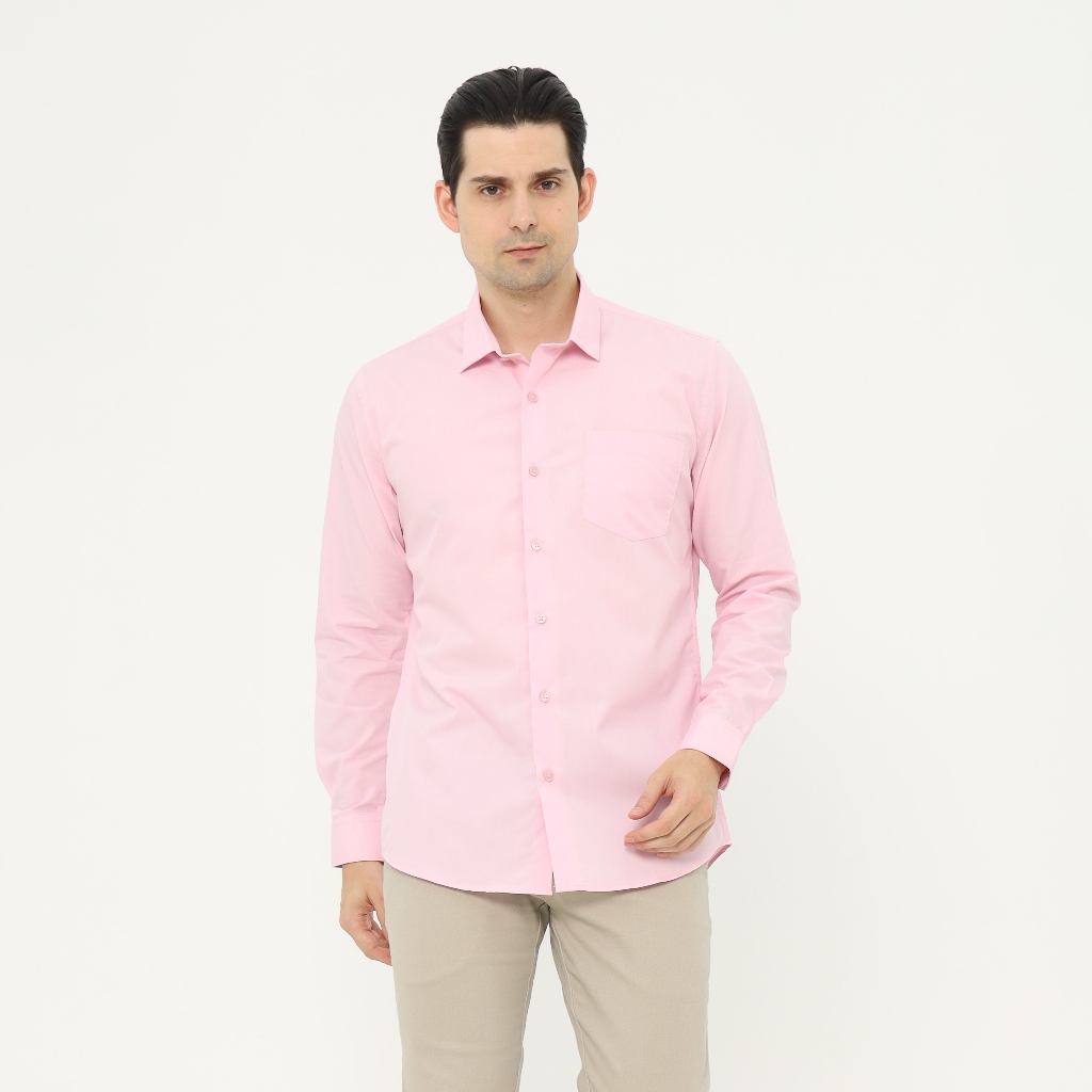 MAGINOT Kemeja Pria Basic Polos Panjang PINK