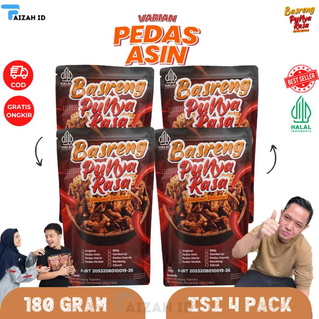

Basreng Punya Rasa Paket Isi 4 Pcs Variant Rasa Pedes Asin Yang Rasanya Kalah Seru Produk Sudah BPOM