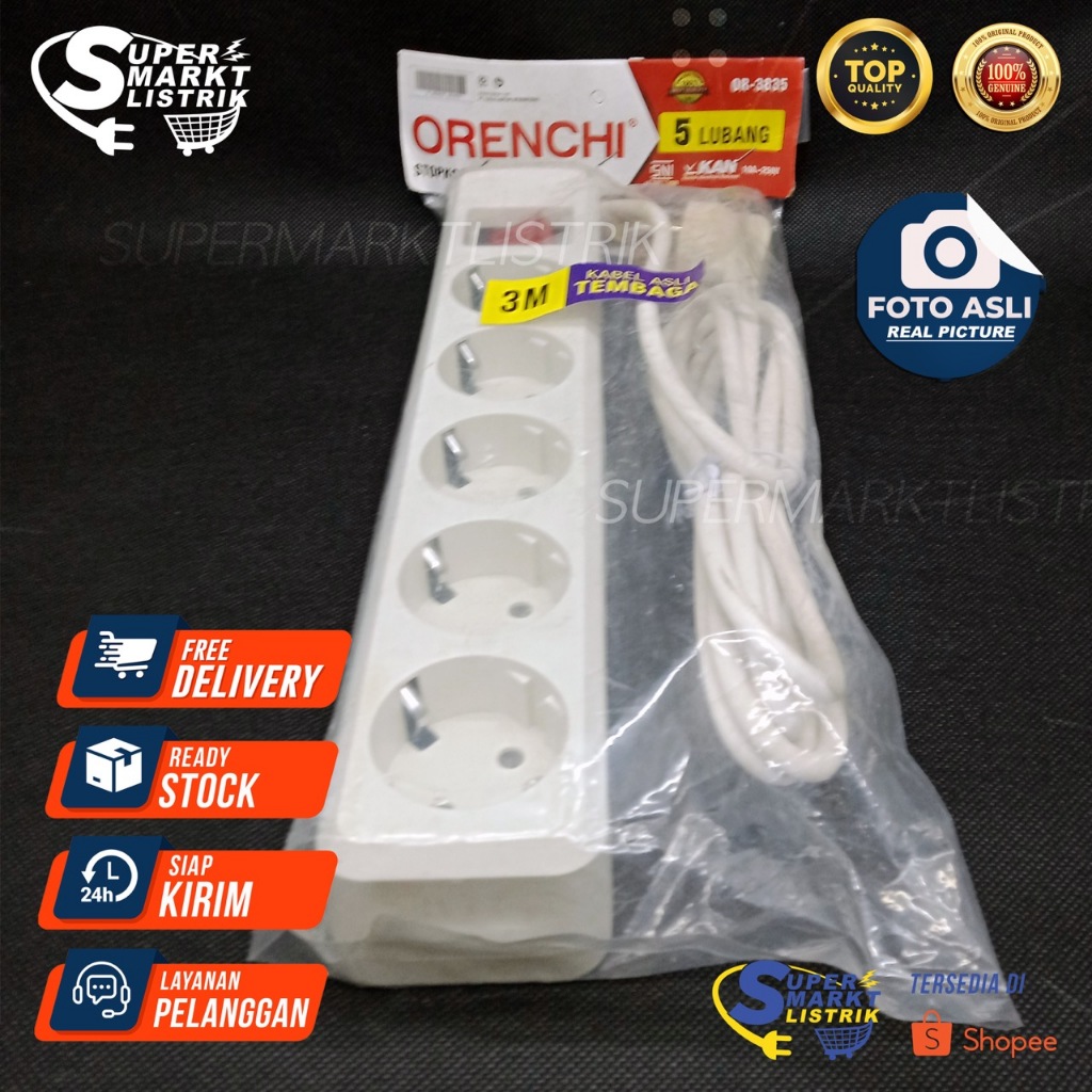TERMINAL KABEL STOP KONTAK 5 COLOKAN ON OFF 3M METER ORENCHI