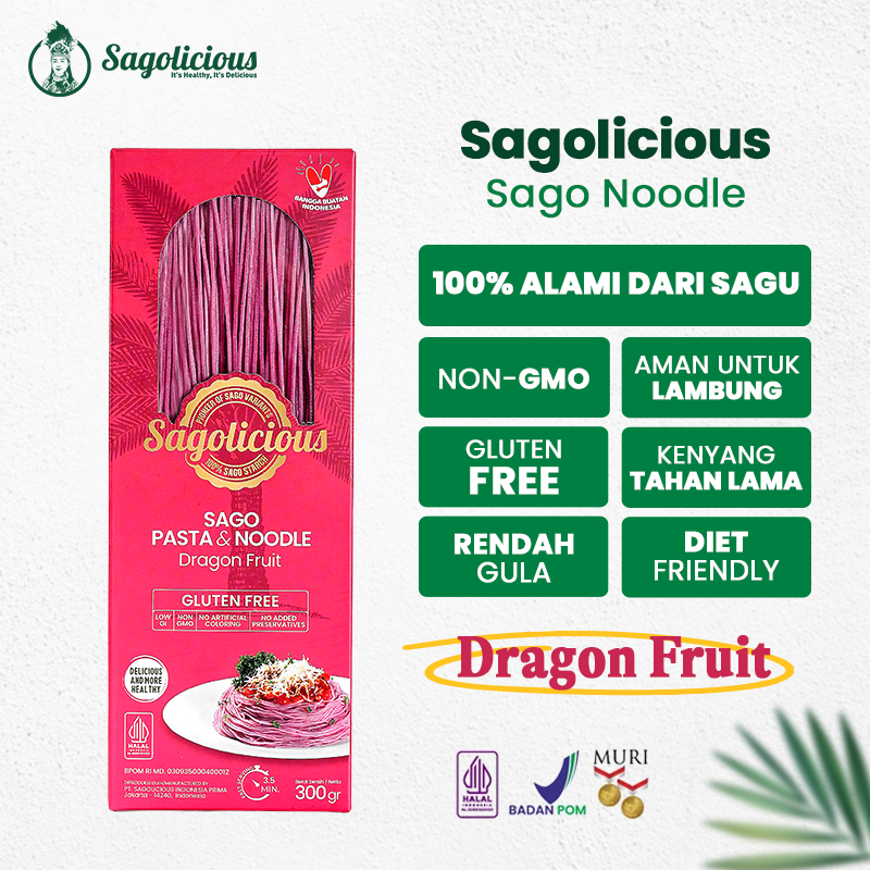 

Sagolicious Noodle | Mie Sagolicious Sagu Gluten Free - Sagolicious Sagu Buah Naga (Tanpa Bumbu)