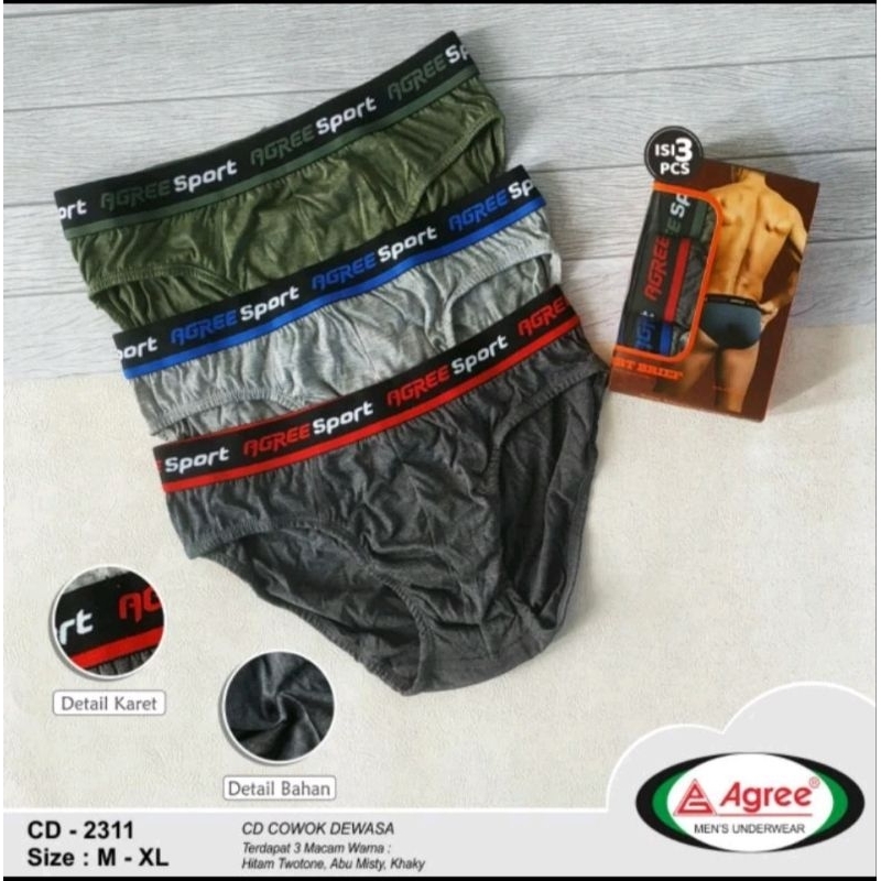 Celana Dalam Pria Dewasa CD Agree Sport Isi 3pcs kode 2311 Jumbo, CD cowok Karet Boxer