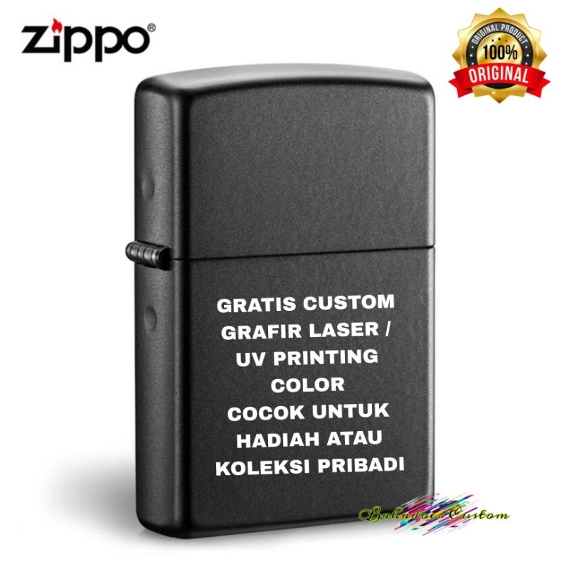 KOREK API ZIPPO ORIGINAL USA BLACK MATTE GRATIS REQUEST CUSTOM UV PRINTING COLOR ATAU CUSTOM GRAFIR 