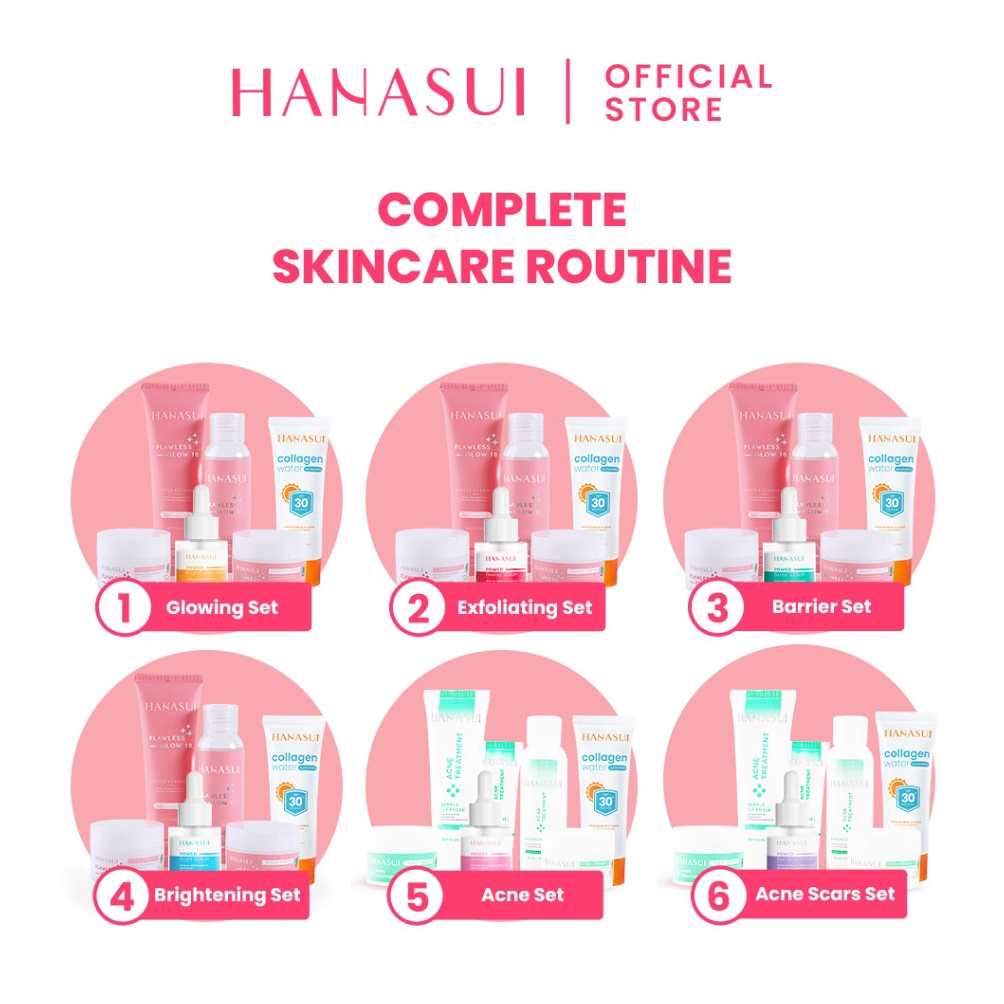ART F93Z 7in1 Hanasui Bundling Skincare Set Flawless Glow 1Skincare Acne SetPower SerumSunscreen SPF