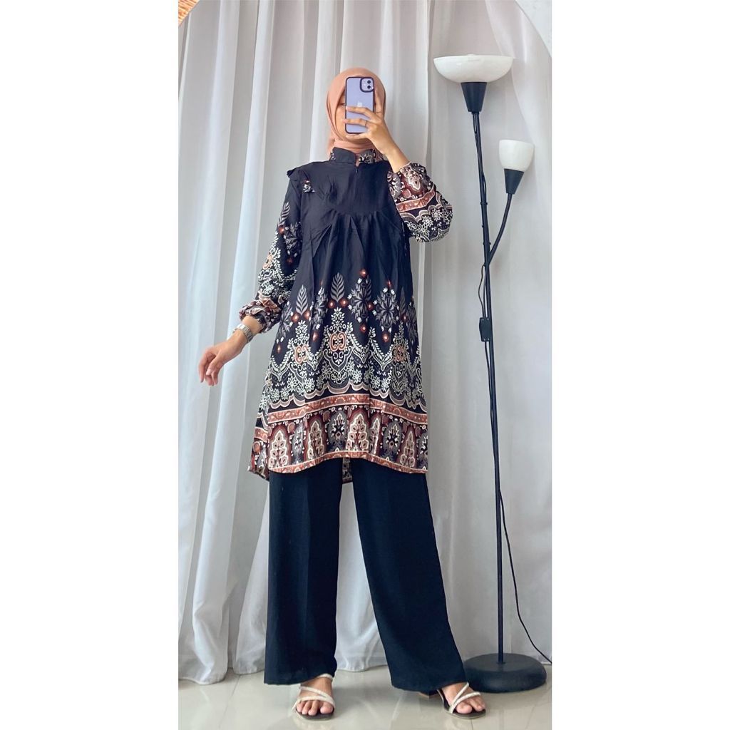 Adela One Set Tunik Babydoll | Setelan Tunik Rayon mix Crinkle Terbaru | Inspirasi Outfit Kekinian