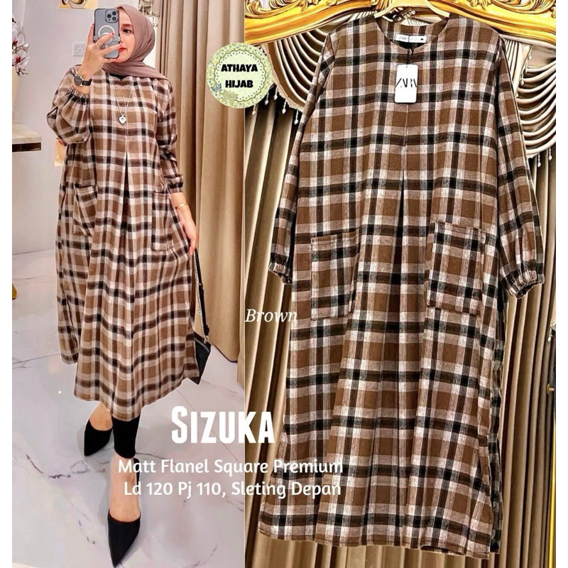 Sizuka Tunik coklat / tunik flanel wanita / tunik wanita flanel import