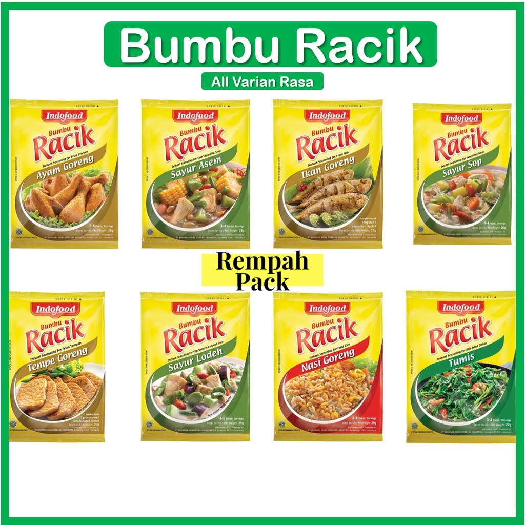 

Bumbu Racik Indofood ( Ayam Ikan Tempe Nasi ) Goreng | Sayur ( Asem SOP Lodeh Tumis )