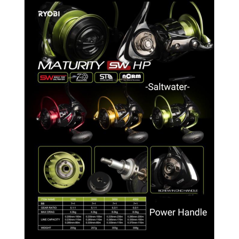 Reel Ryobi Maturity Sw 1000 2000 3000 4000 6000 8000 Power Handle Saltwater warna hijau