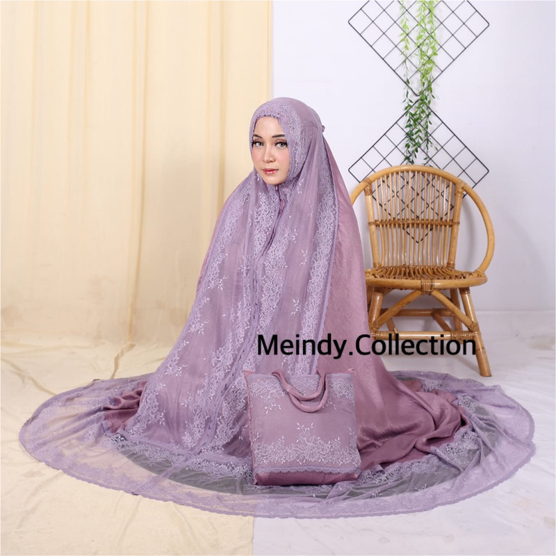 Mukena Santorini 2 in 1 Renda KD Silky Premium Mukena Dewasa Santorini Renda KD Silky Premium  Muken
