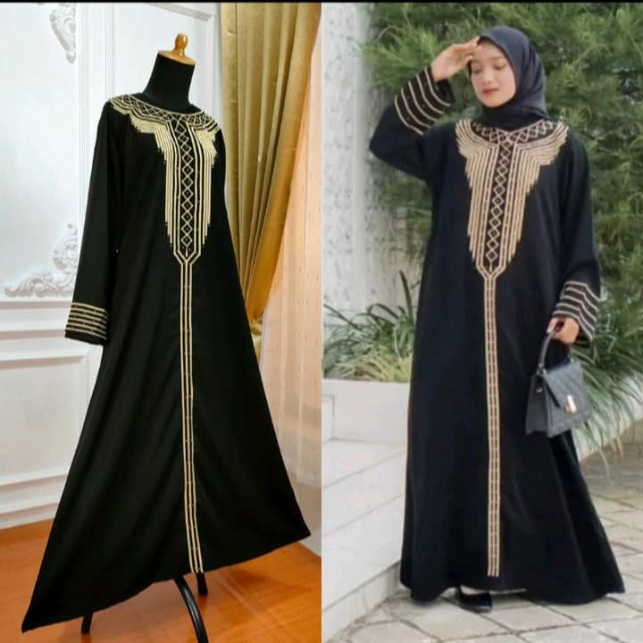 Gamis Abaya Bordir Komputer Madinah Jubah Hitam Terbaru