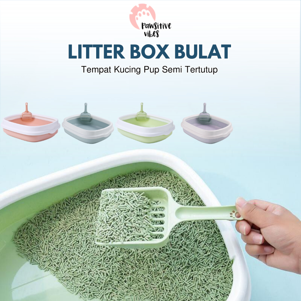 Litter Box Kucing Bulat - Bak Pasir Kucing Tempat Toilet Kucing - Kucing Free Sekop Serokan Pasir