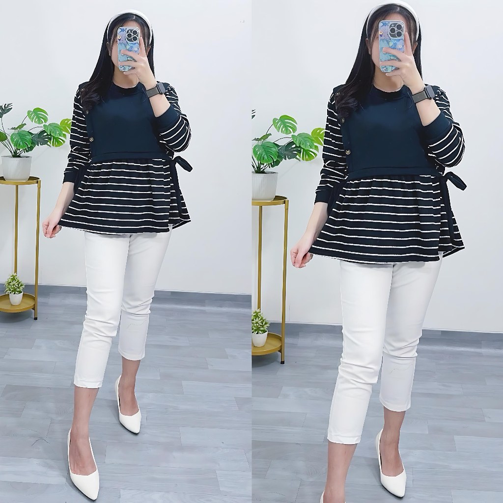 VN Store - Michelle Blus Wanita Premium Lengan Panjang - Atasan Wanita Kaos Knits Combine