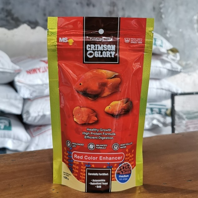 CRIMSON GLORY 100gr pelet pakan ikan hias louhan parrot mas koki chilid RED COLOR ENHANCER floating 