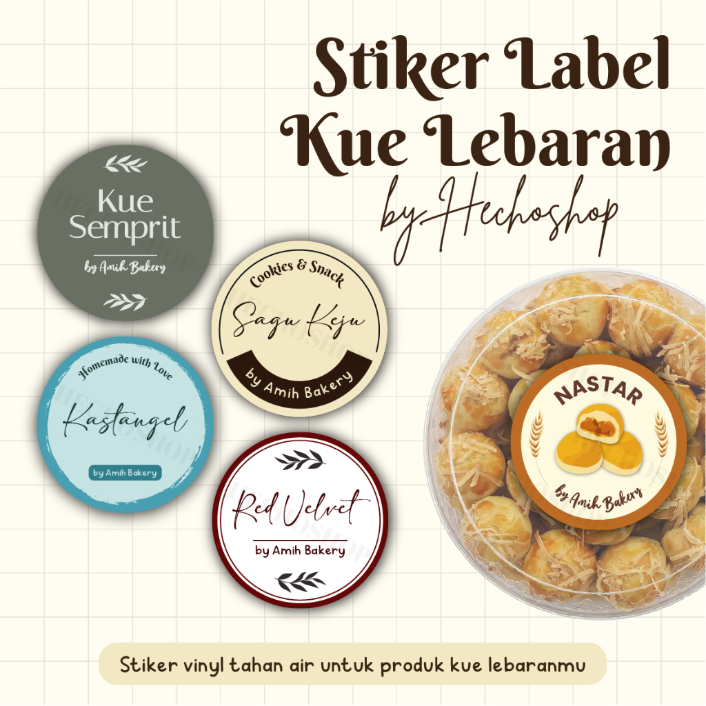 Stiker Vinyl Label Kue Lebaran / Kue Idul Fitri / Kue Kering / Brand Toko by HECHOSHOP