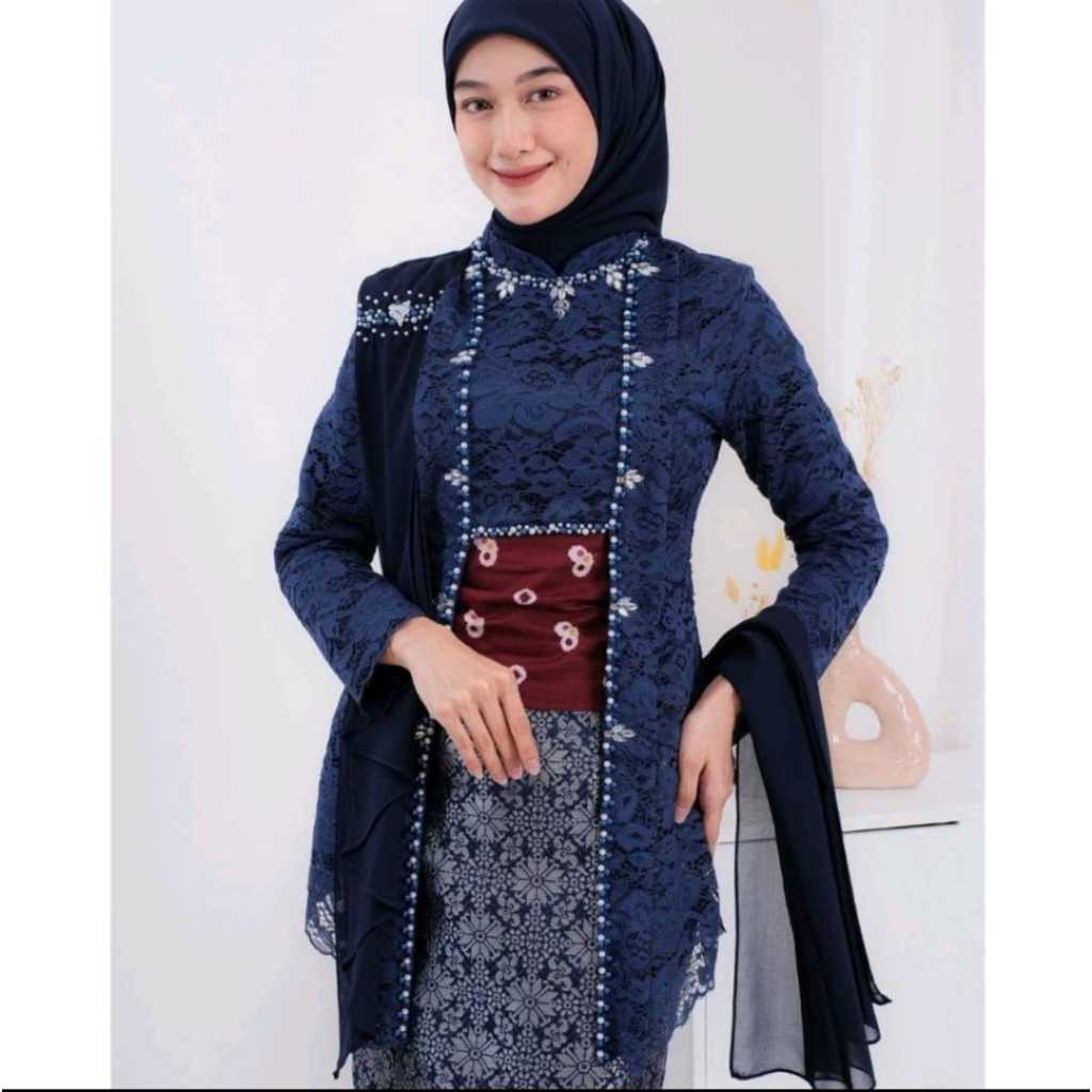 Terbaru Stelan Kebaya Modern Kekinian//Kebaya Kutu Baru Brokat Slendang Full Payet//Bawahan Rok Song