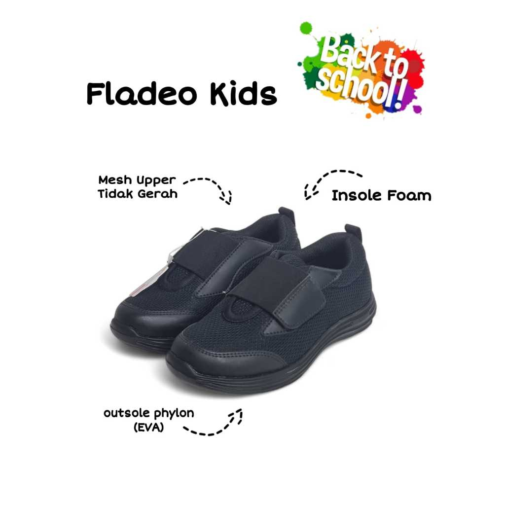 Fladeo Kids Sepatu Sneakers Running Sekolah Full Hitam