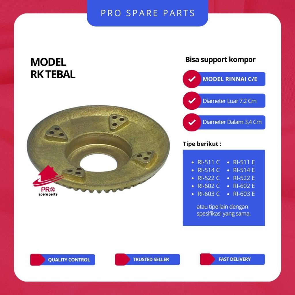 Burner Model Kompor Rinnai KECIL TEBAL Kiri - Sparepart Tungku Kompor Gas Rinnai RI 522 511 514 602