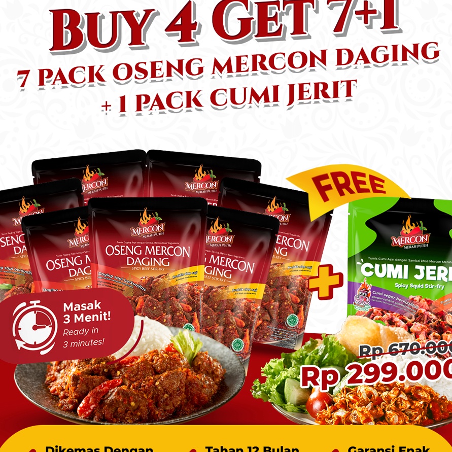 

PROMO SALE BONUS CUMI JERIT Special Bundling Menu Combo Hemat Barbar 7 Pack Oseng Mercon Daging