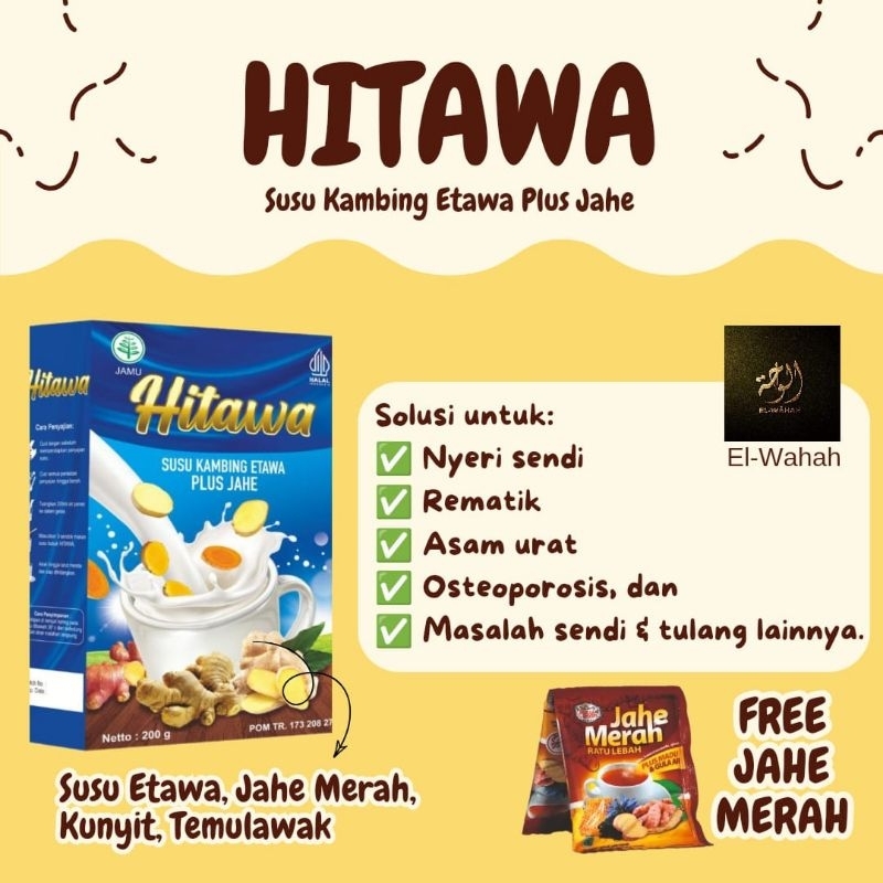 

Hitawa Susu Kambing Etawa Plus Herbal Jahe Kunyit Temulawak Untuk Masuk Angin Nyeri Sendi Asam Urat