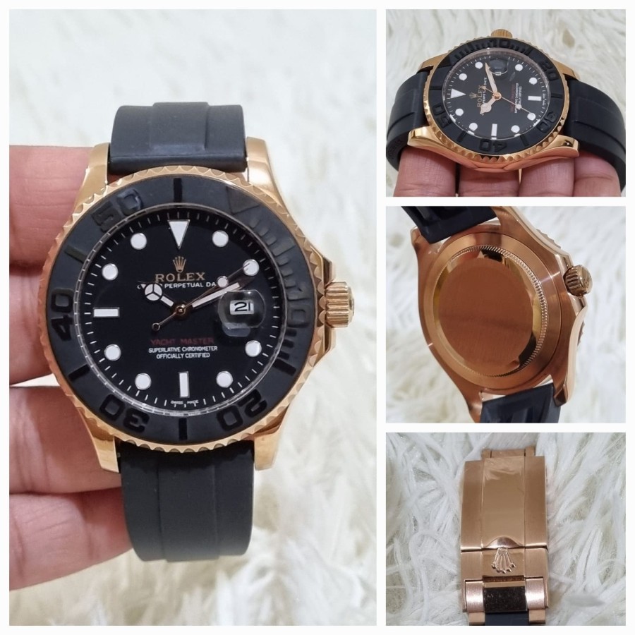 JAM TANGAN Rolex Yacht Master II Rubber Black Rosegold 45mm