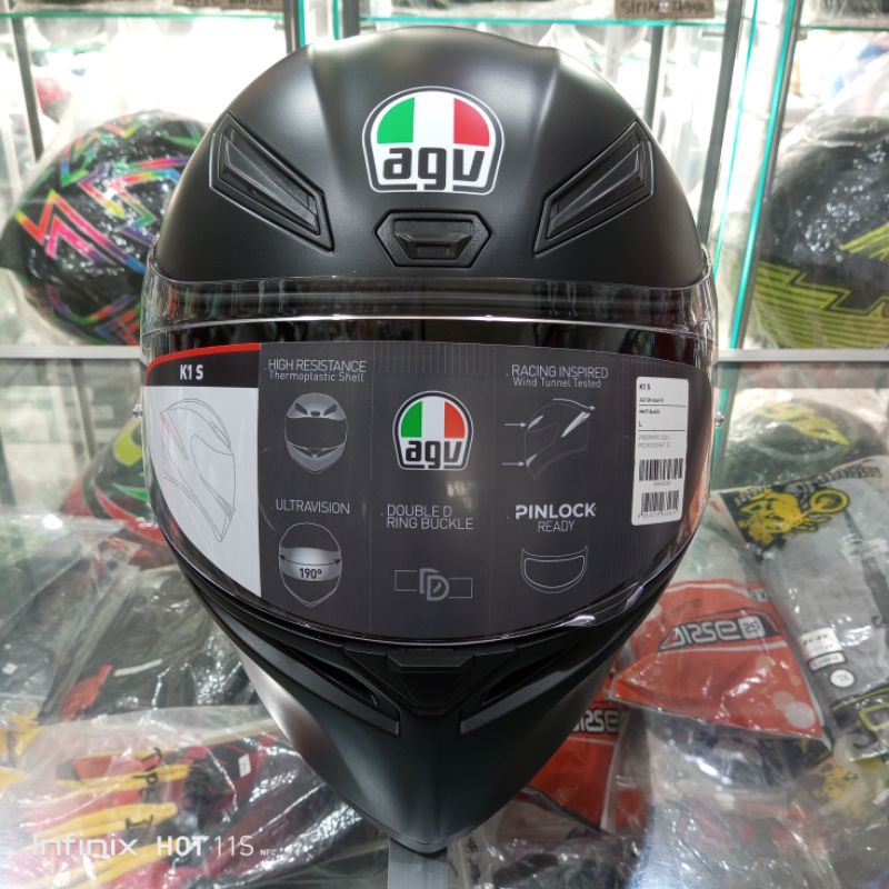 Helm AGV K1 S Solid Hitam Doff