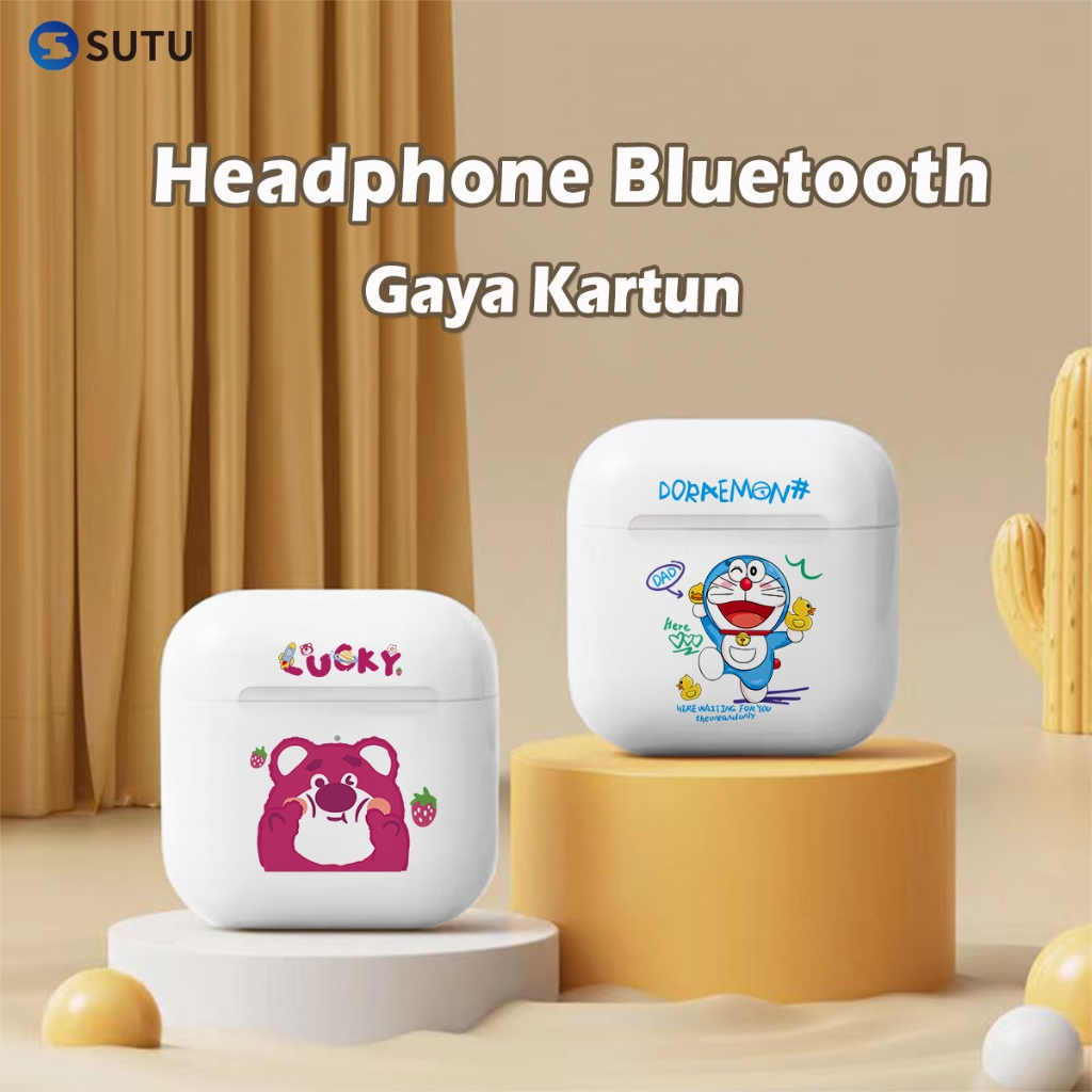 SUTU PRO 4 TWS Headphone Bluetooth Nirkabel Headphone Kartun Kontrol Sentuh Headphone Olahraga Bass 