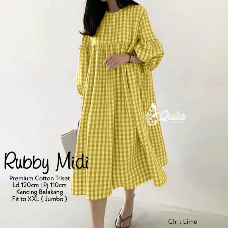 Ruby Midi by Aquila/Midi Dress Premium Cotton Triset/Midi Dress Wanita Terbaru/Midi Dress Wanita Kek