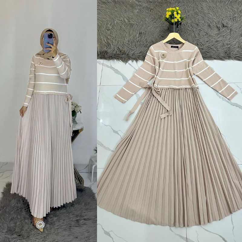 Gamis panjang salur rajut import Zara women