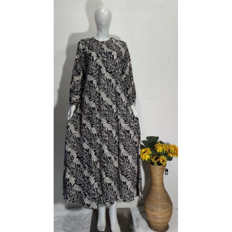 [BISA COD] READY GAMIS LONGDRESS BATIK CAP SATU WARNA HITAM HIJAU BOTOL BUSUI FRIENDLY MATT RAYON SA